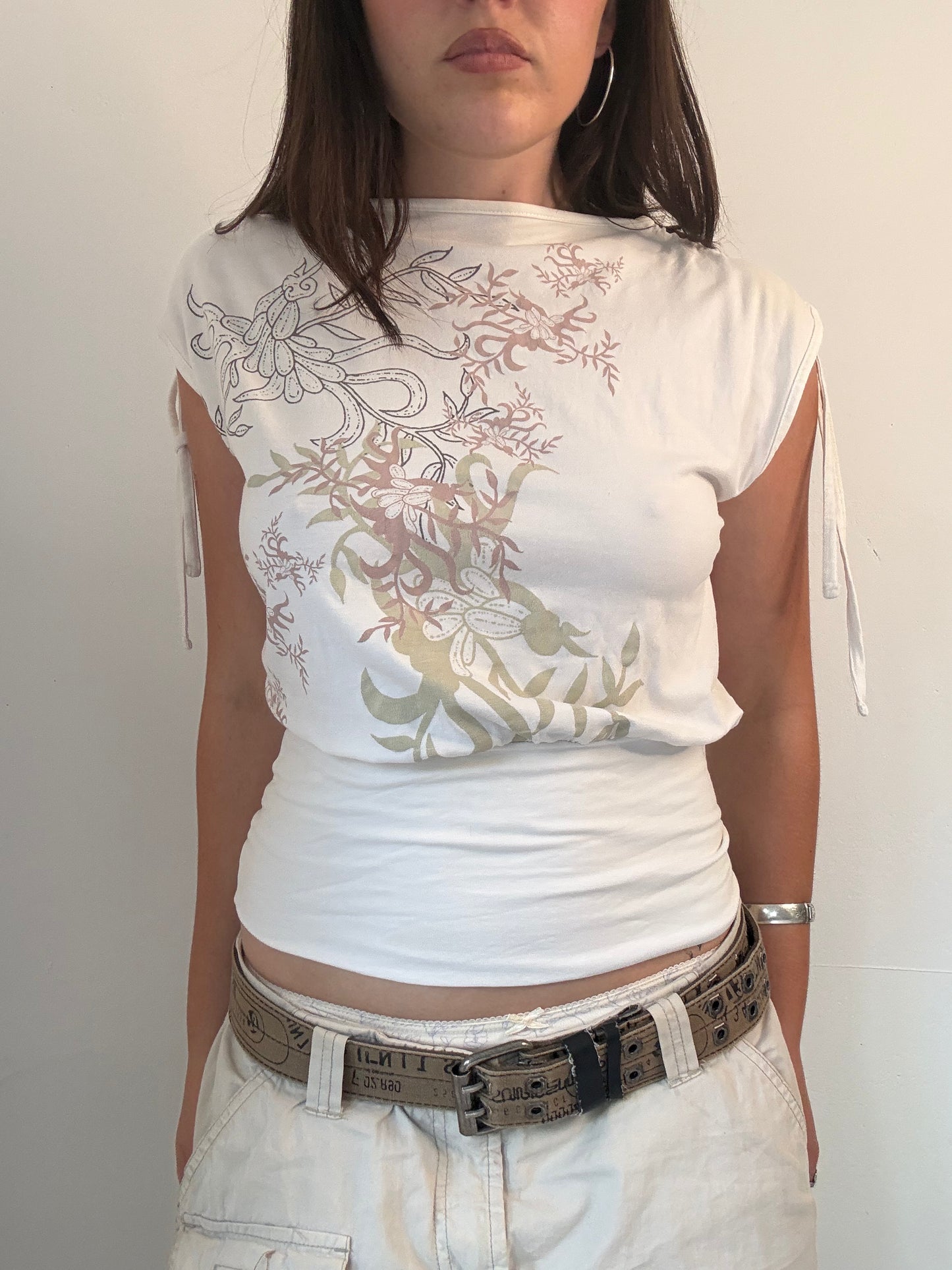 y2k graphic sinched waist slouchy top