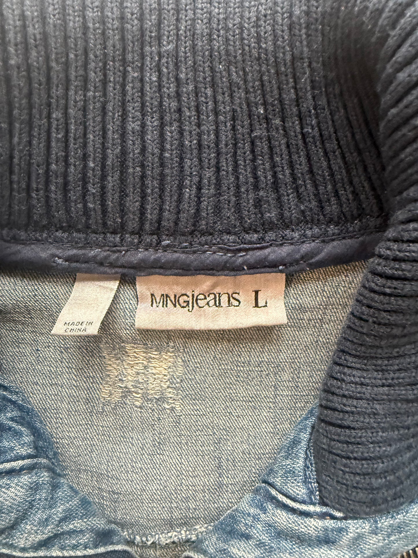 Y2K Denim Jacket with Ribbed Collar and sleeves
