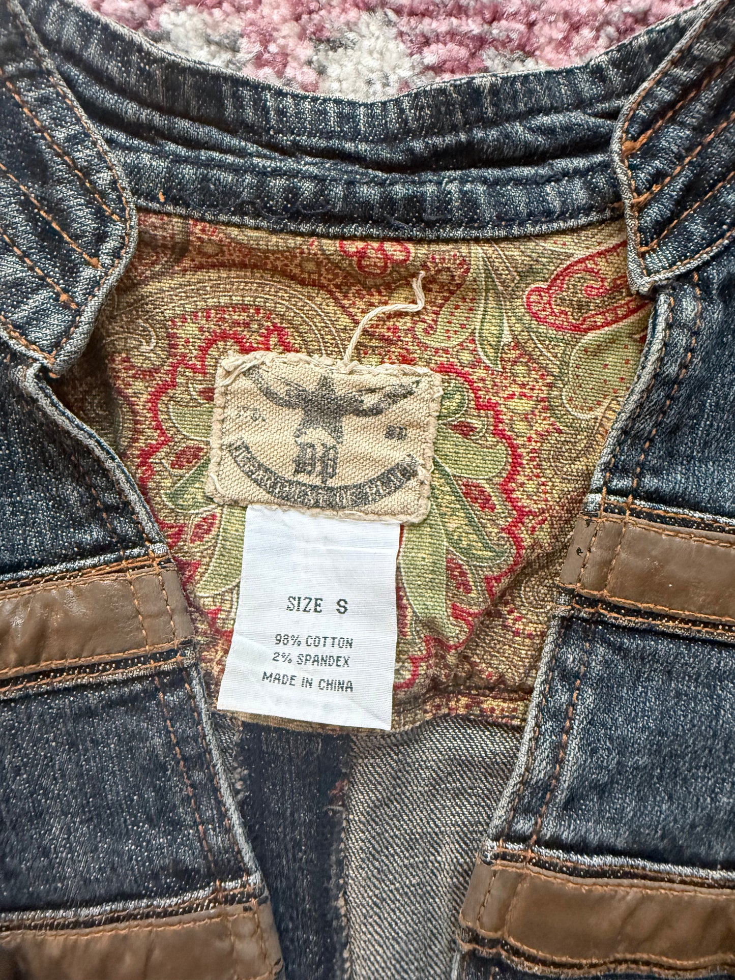 Vintage Y2K Dark Denim Military Jacket Brown Button Detail