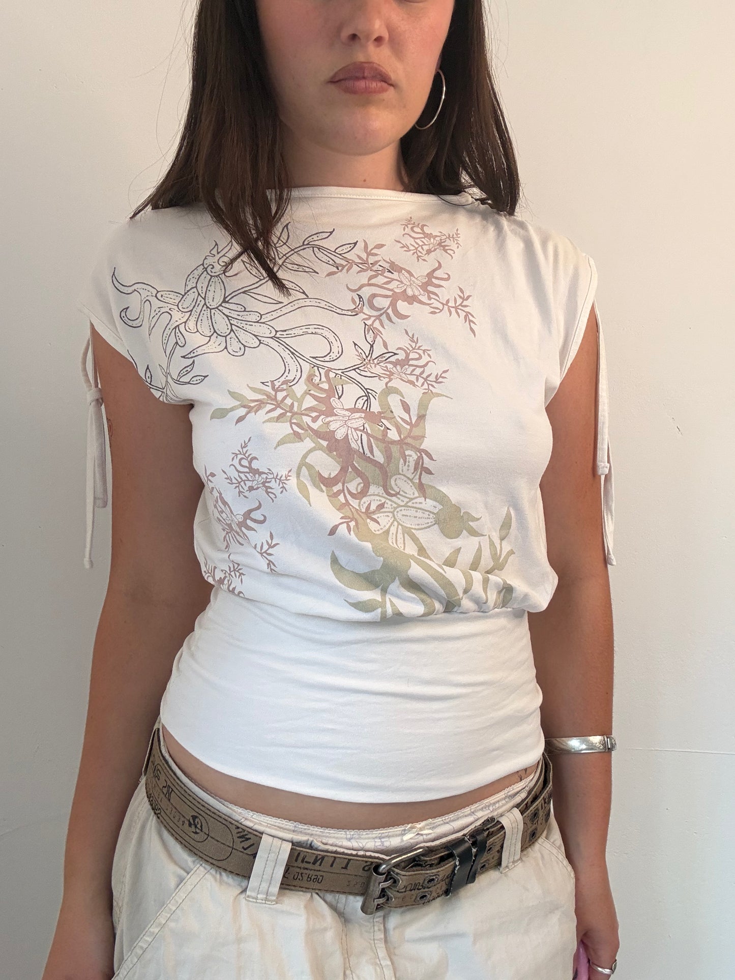 y2k graphic sinched waist slouchy top