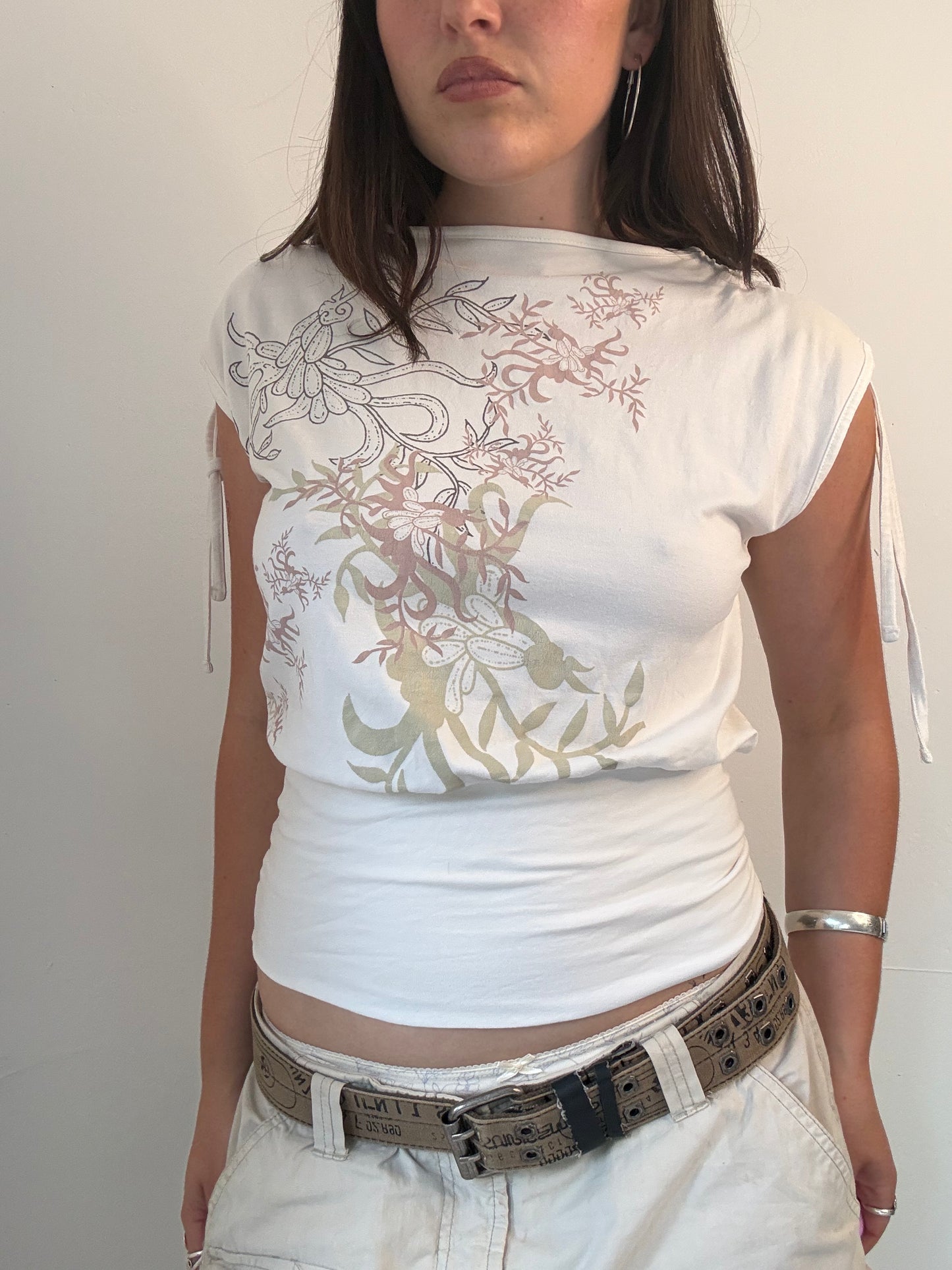 y2k graphic sinched waist slouchy top