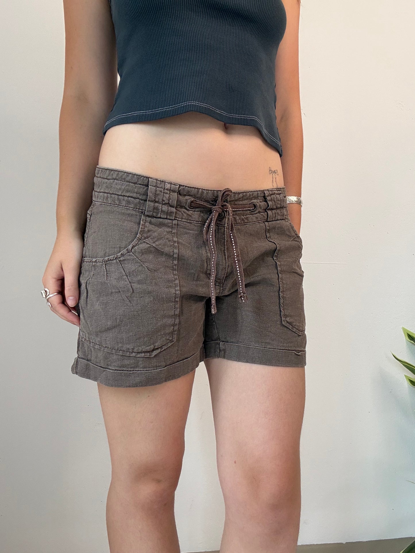 Vintage low rise brown tie up shorts