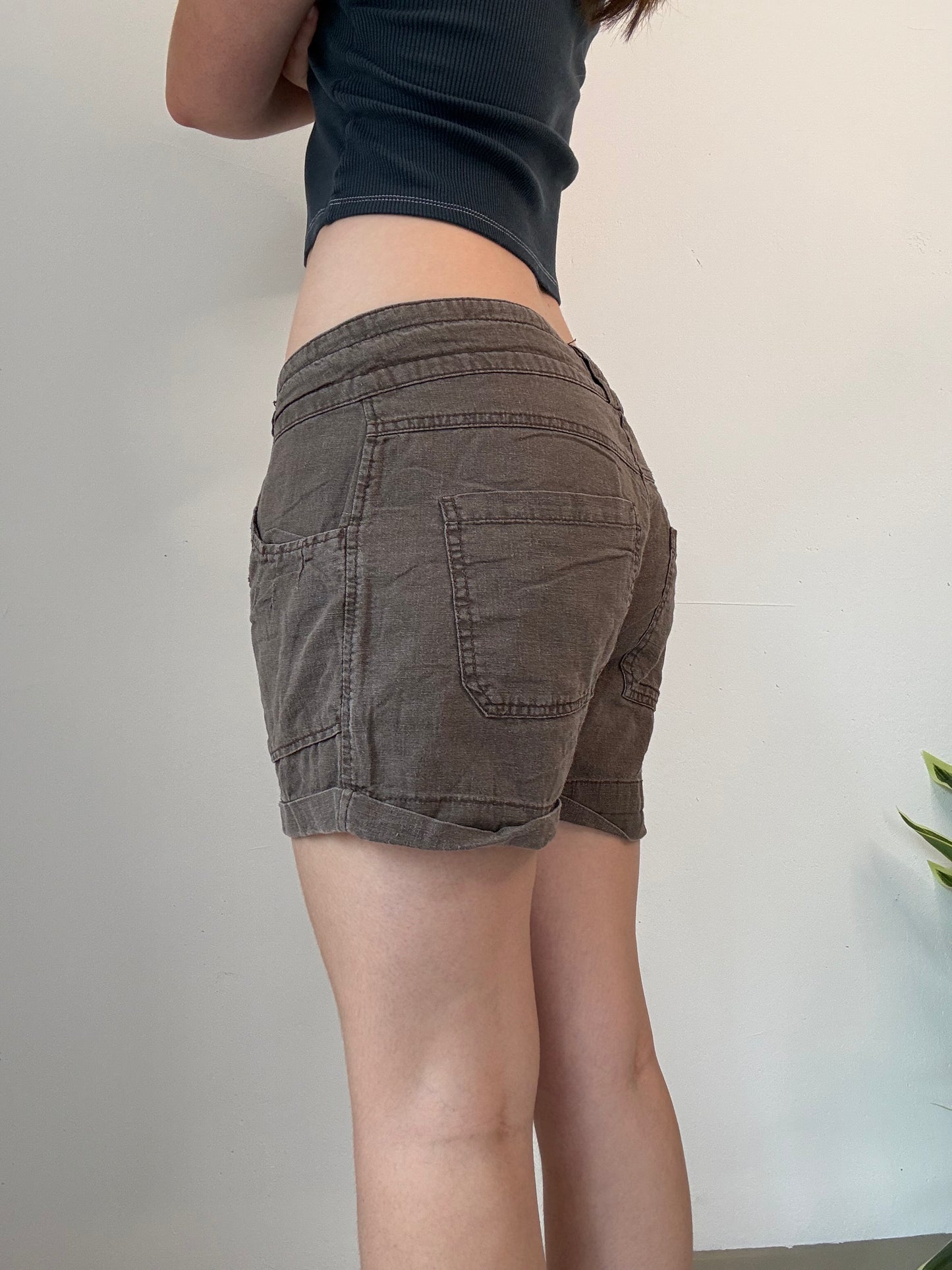 Vintage low rise brown tie up shorts