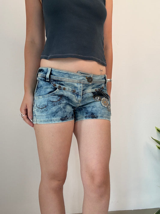 Y2k low rise denim mini shorts