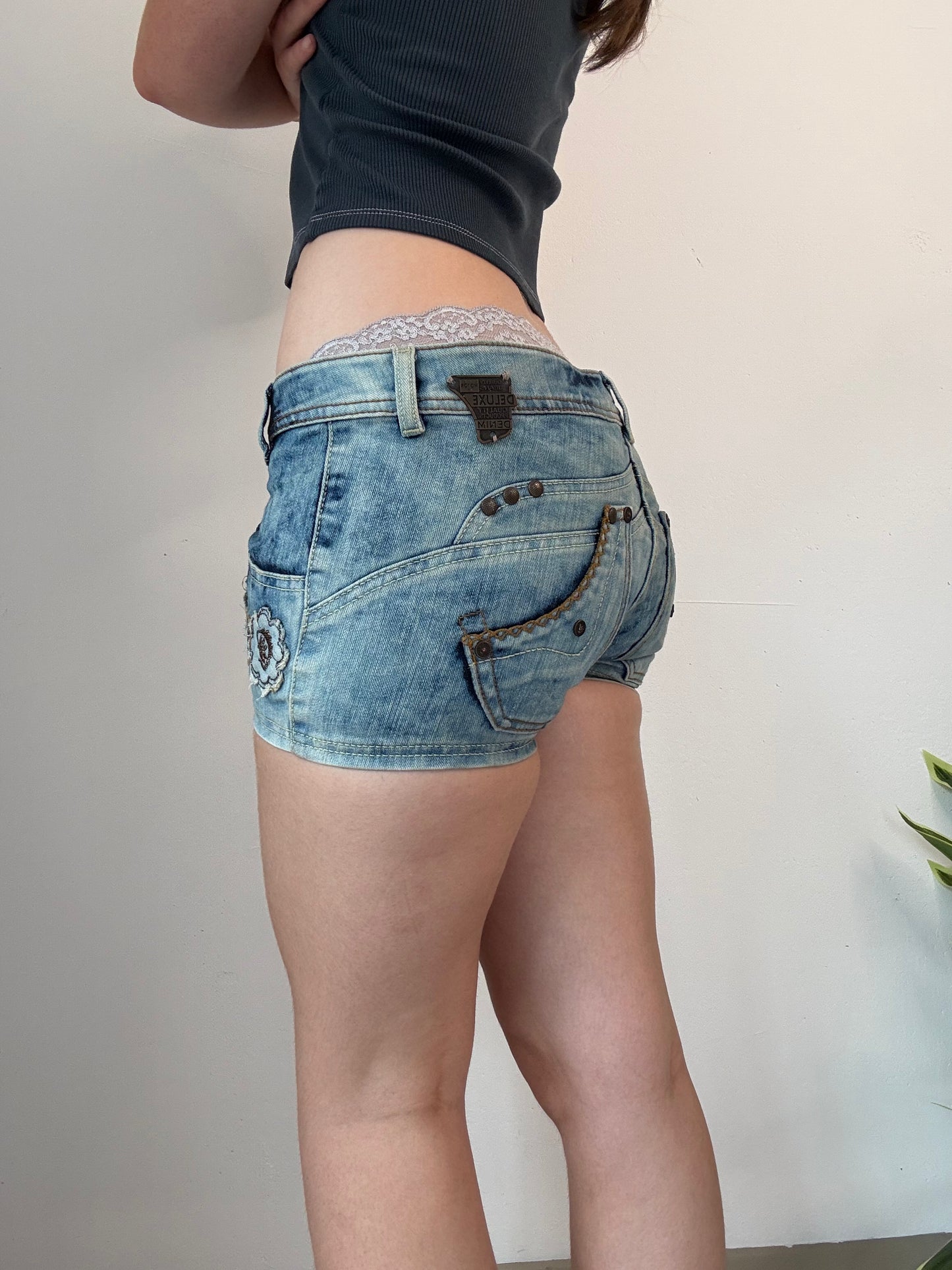 Y2k low rise denim mini shorts
