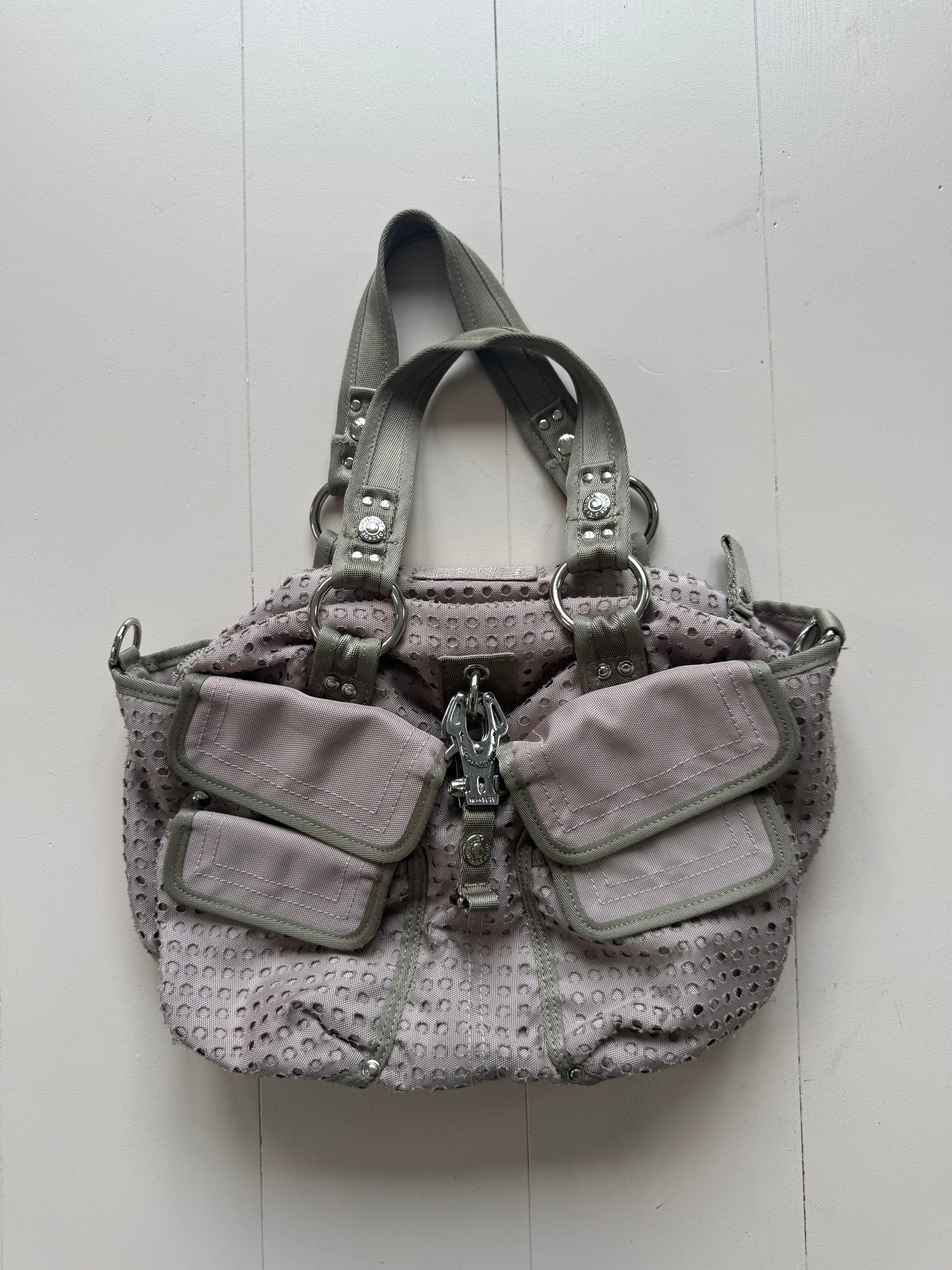 George Gina & Lucy lilac utility style shoulder bag with silver hardware
