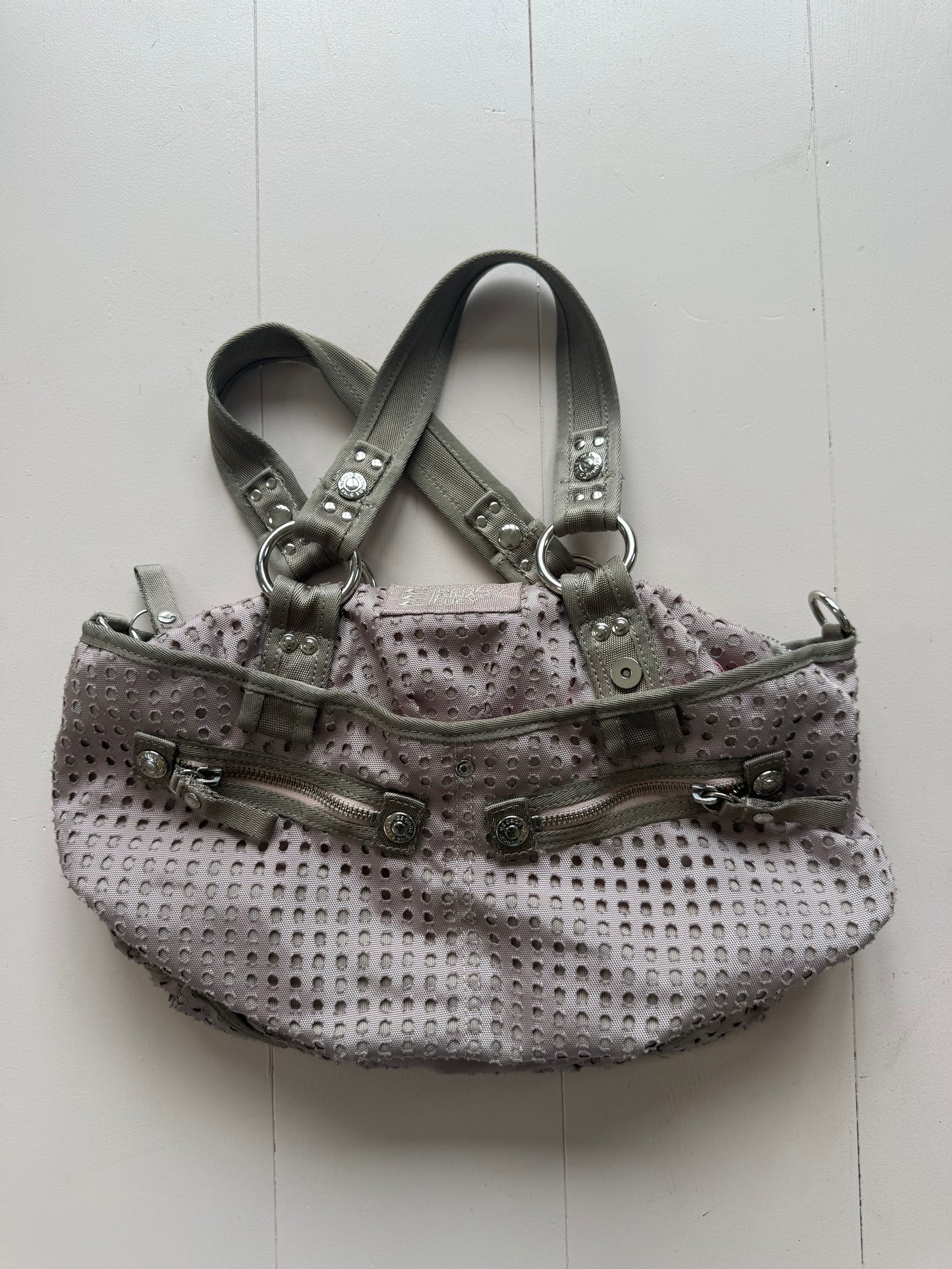 George Gina & Lucy lilac utility style shoulder bag with silver hardware