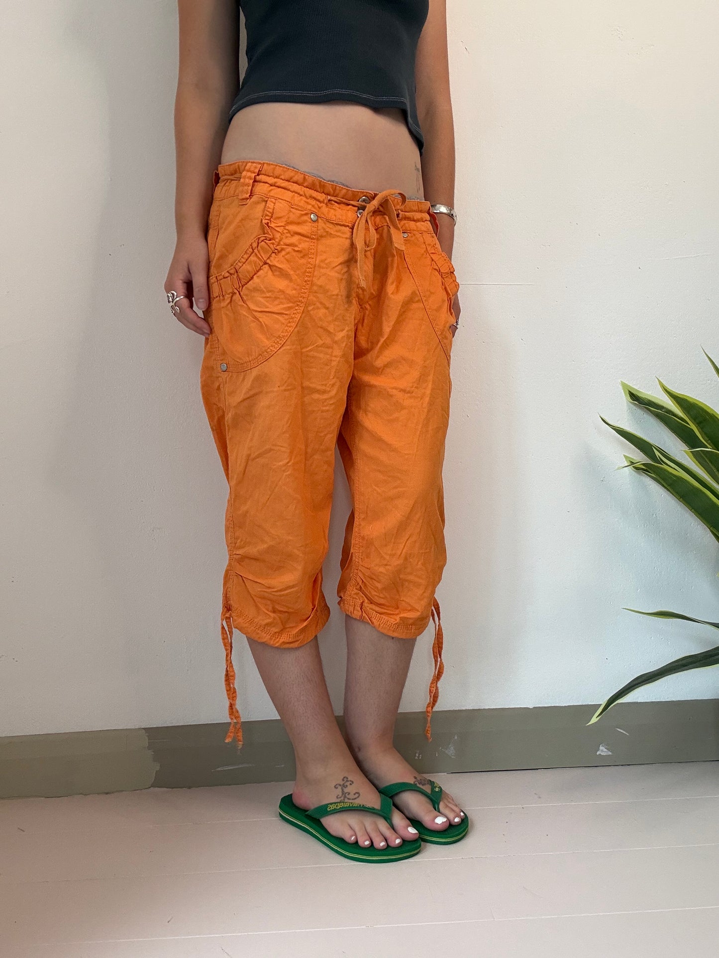 y2k orange low rise capris
