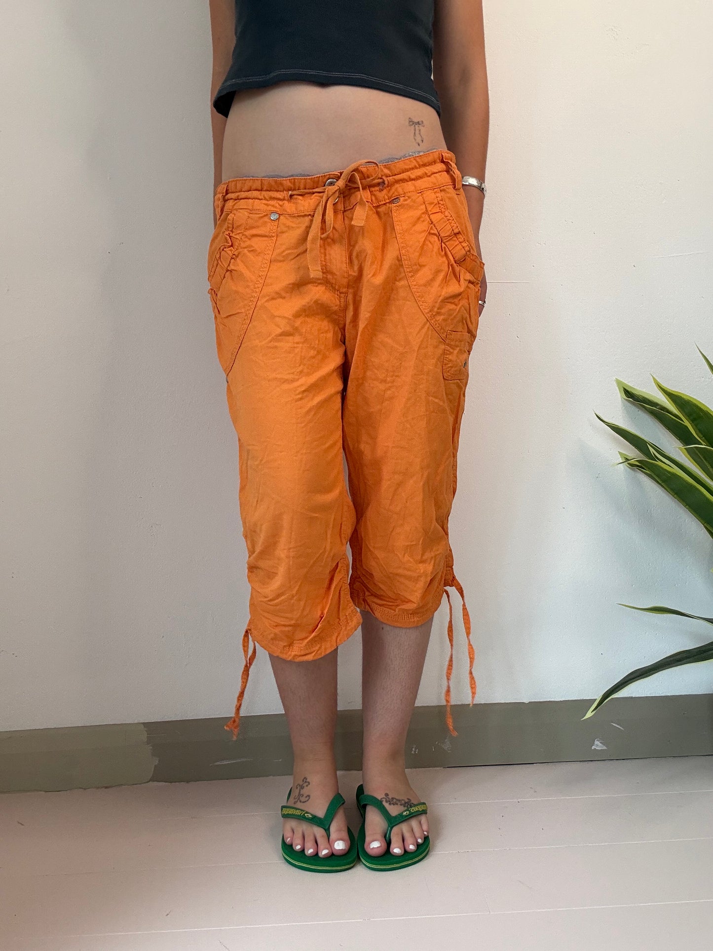 y2k orange low rise capris