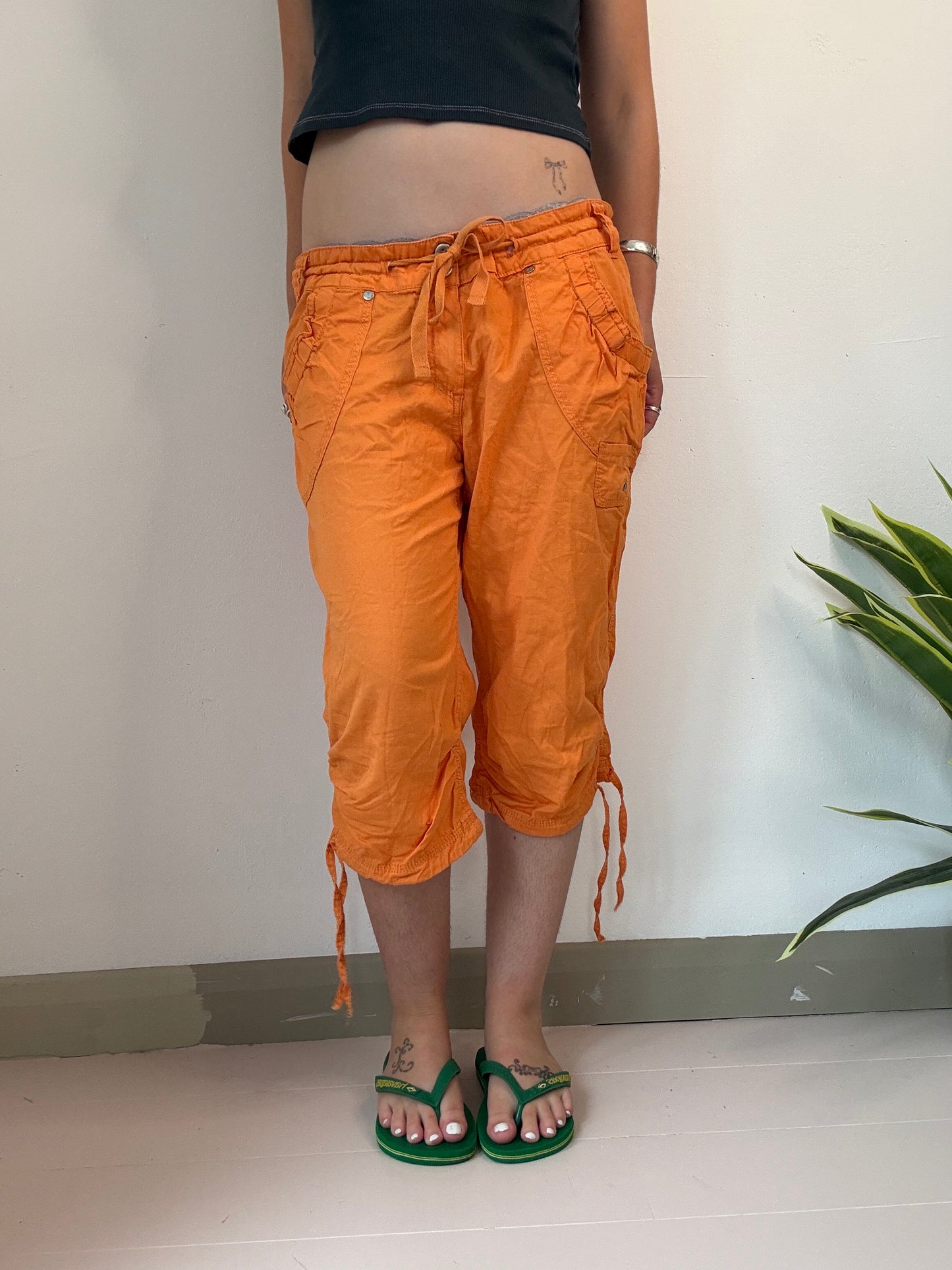 y2k orange low rise capris