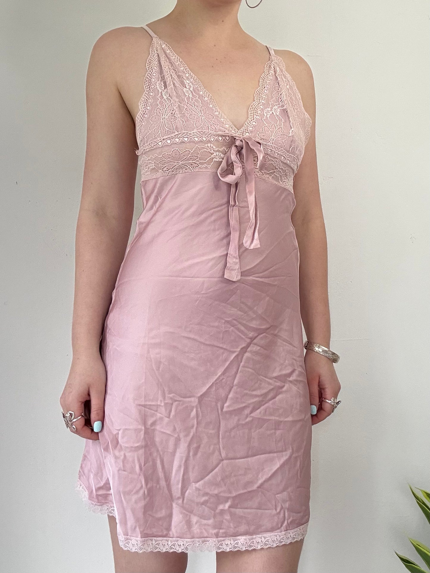 vintage pink lace slip dress