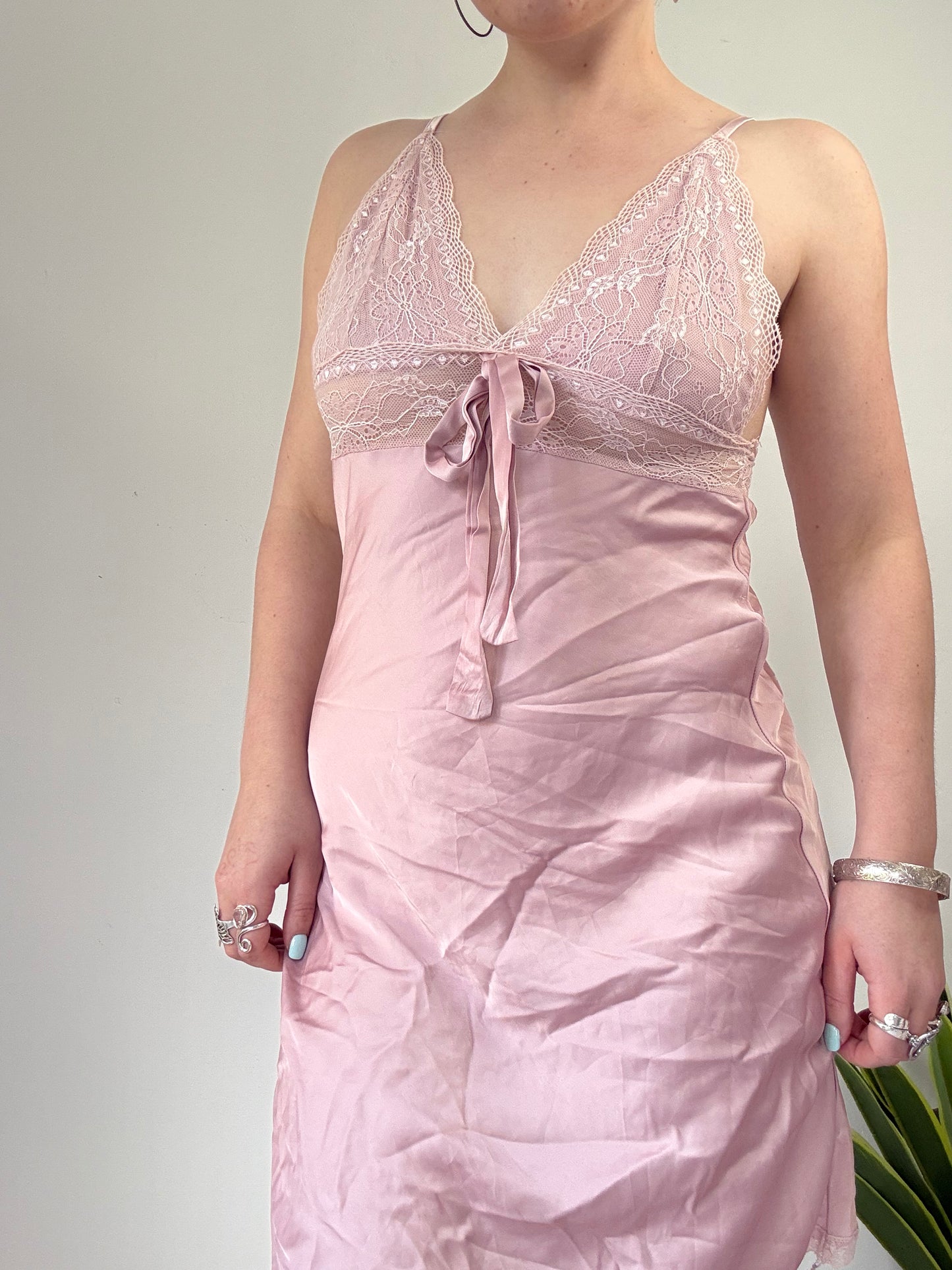 vintage pink lace slip dress