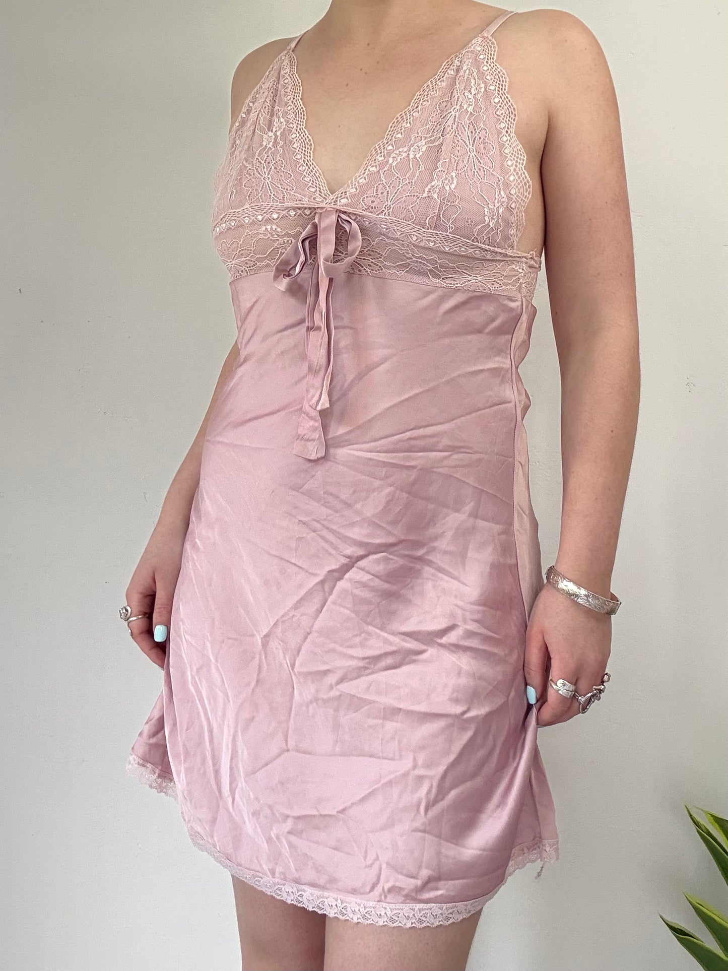 vintage pink lace slip dress