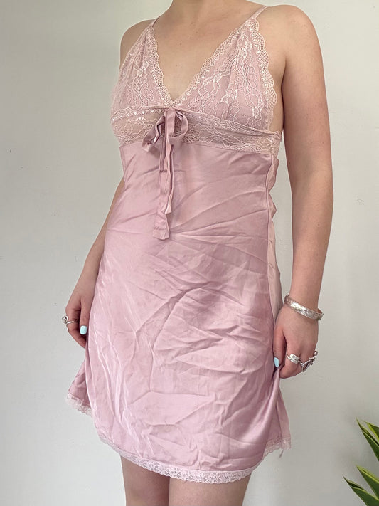 vintage pink lace slip dress