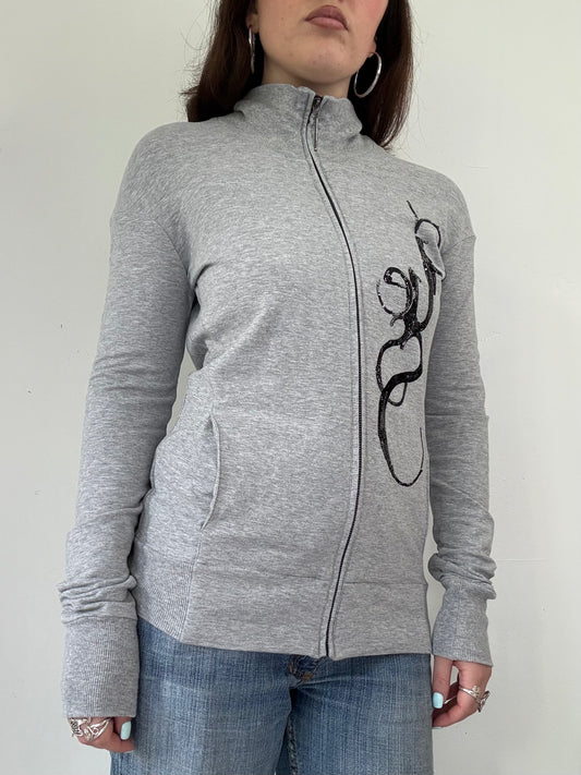 Guess grey graphic high neck zip up lightweight jumper