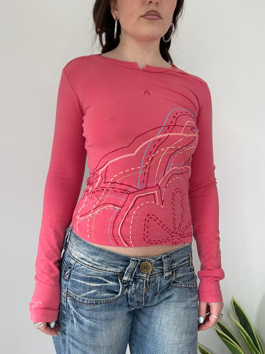 Vintage pink graphic long sleeve top