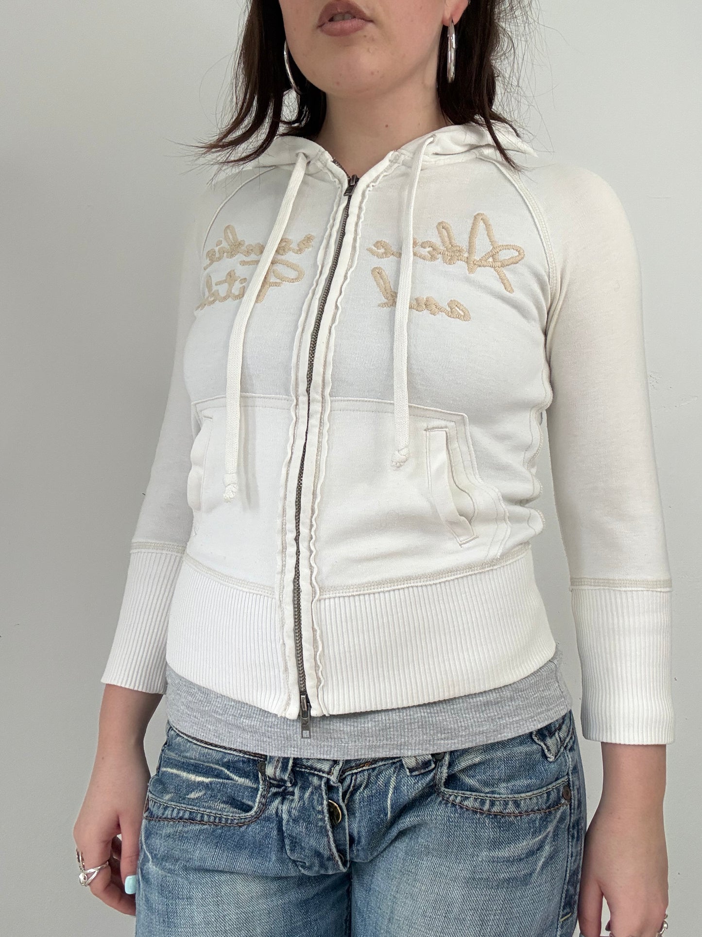 Abercrombie and Fitch white double zip up hoodie
