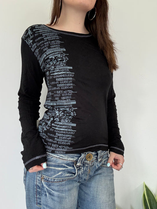 Vintage black graphic long sleeve top