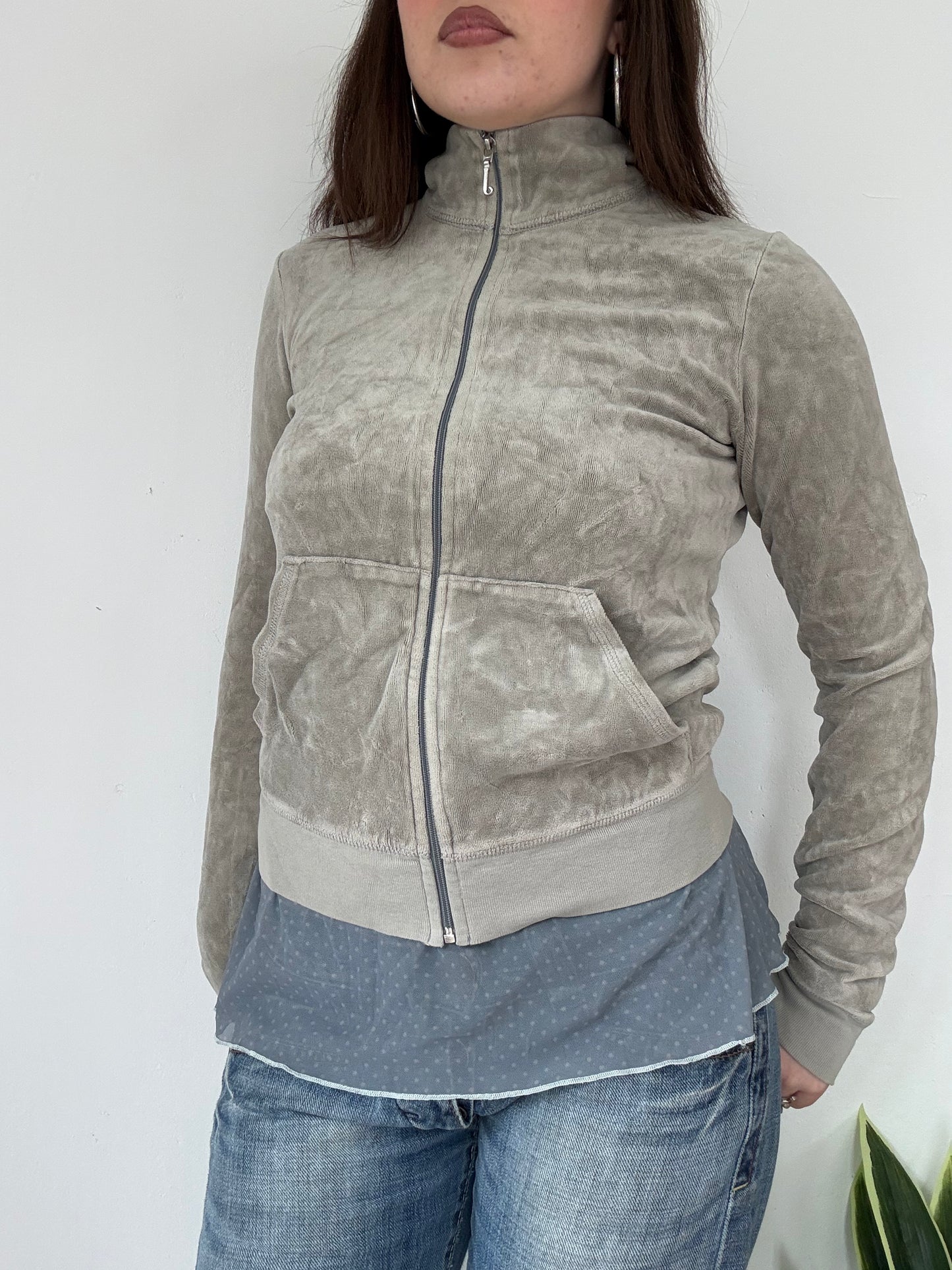 Juicy couture grey velour high neck zip up jacket