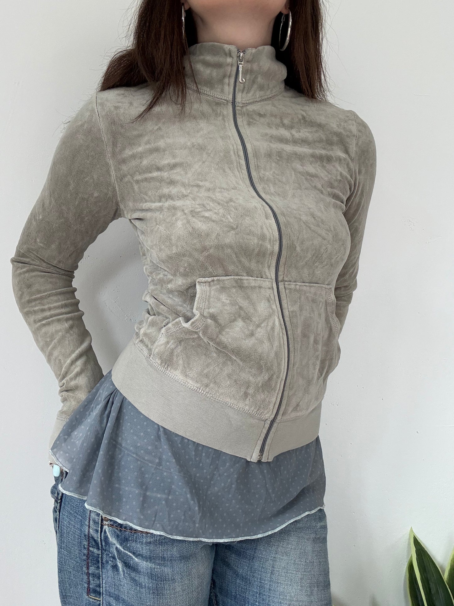 Juicy couture grey velour high neck zip up jacket