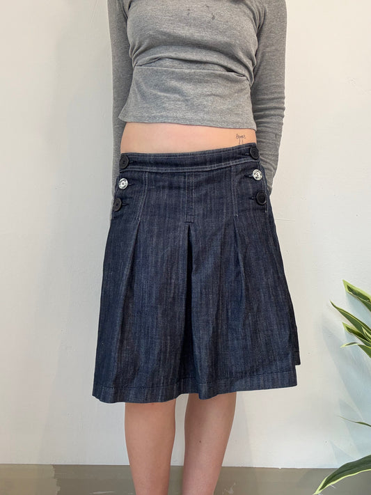 Oasis low rise denim pleated midi skirt