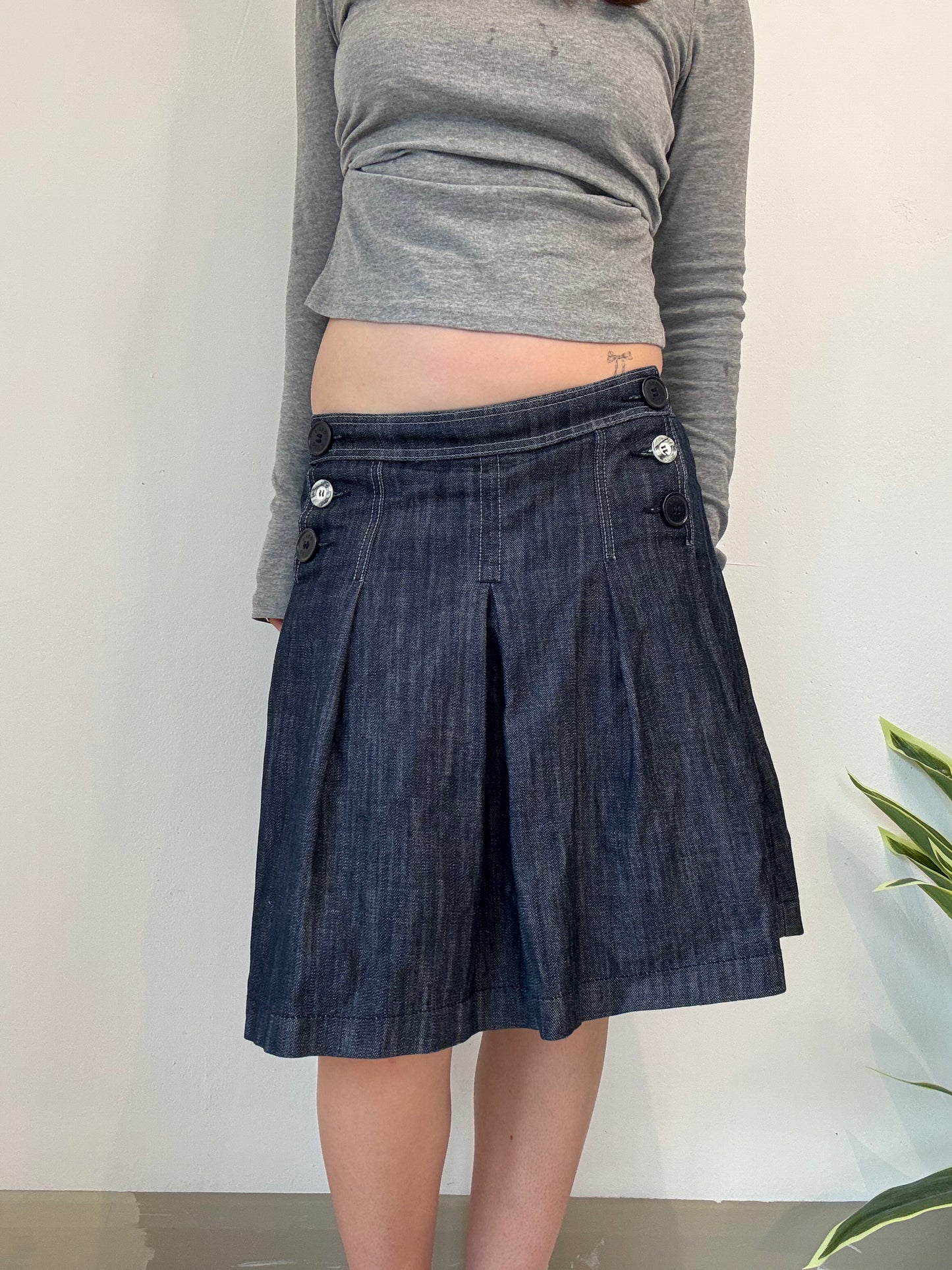 Oasis low rise denim pleated midi skirt