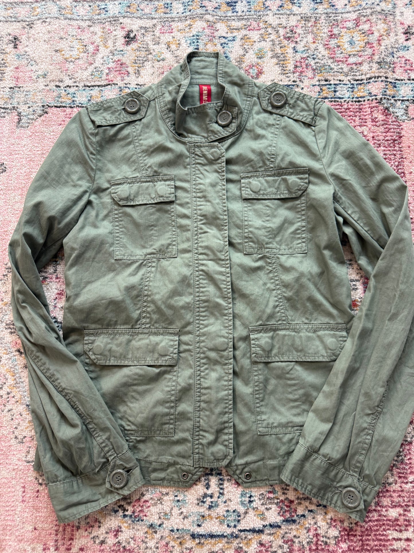 Vintage khaki zip up cargo style jacket