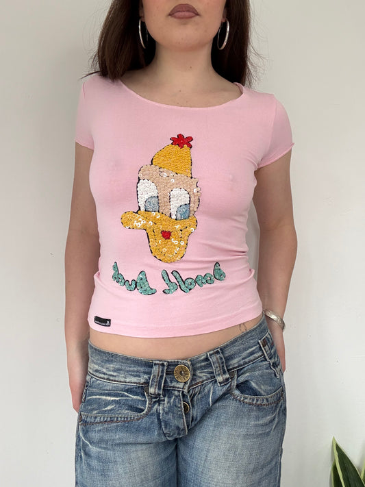 D&G pink sequin graphic baby tee