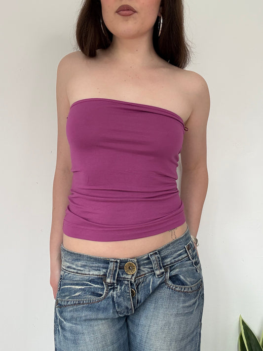 y2k purple bandeu tube top