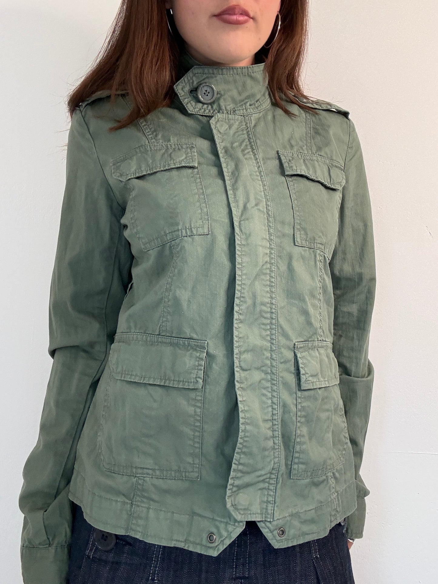 Vintage khaki zip up cargo style jacket