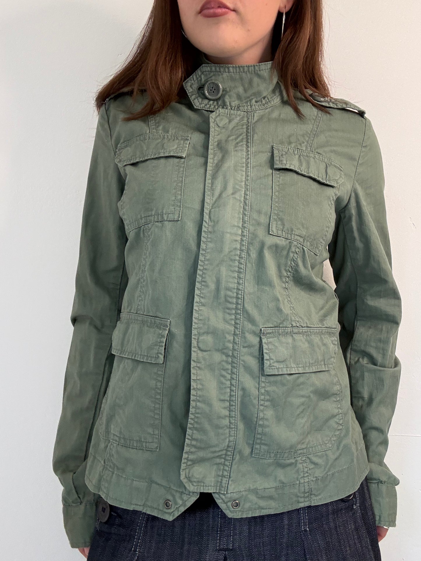 Vintage khaki zip up cargo style jacket
