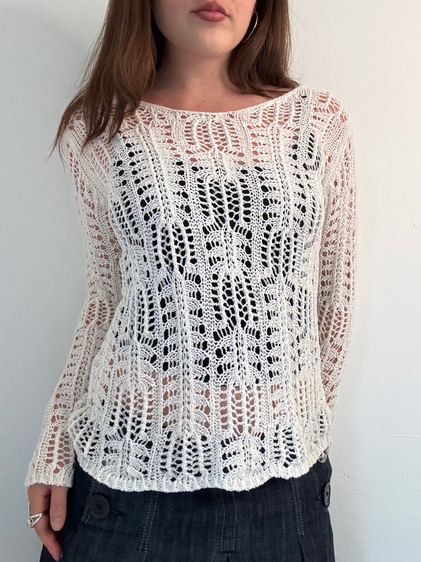 Vintage white crochet long sleeve top