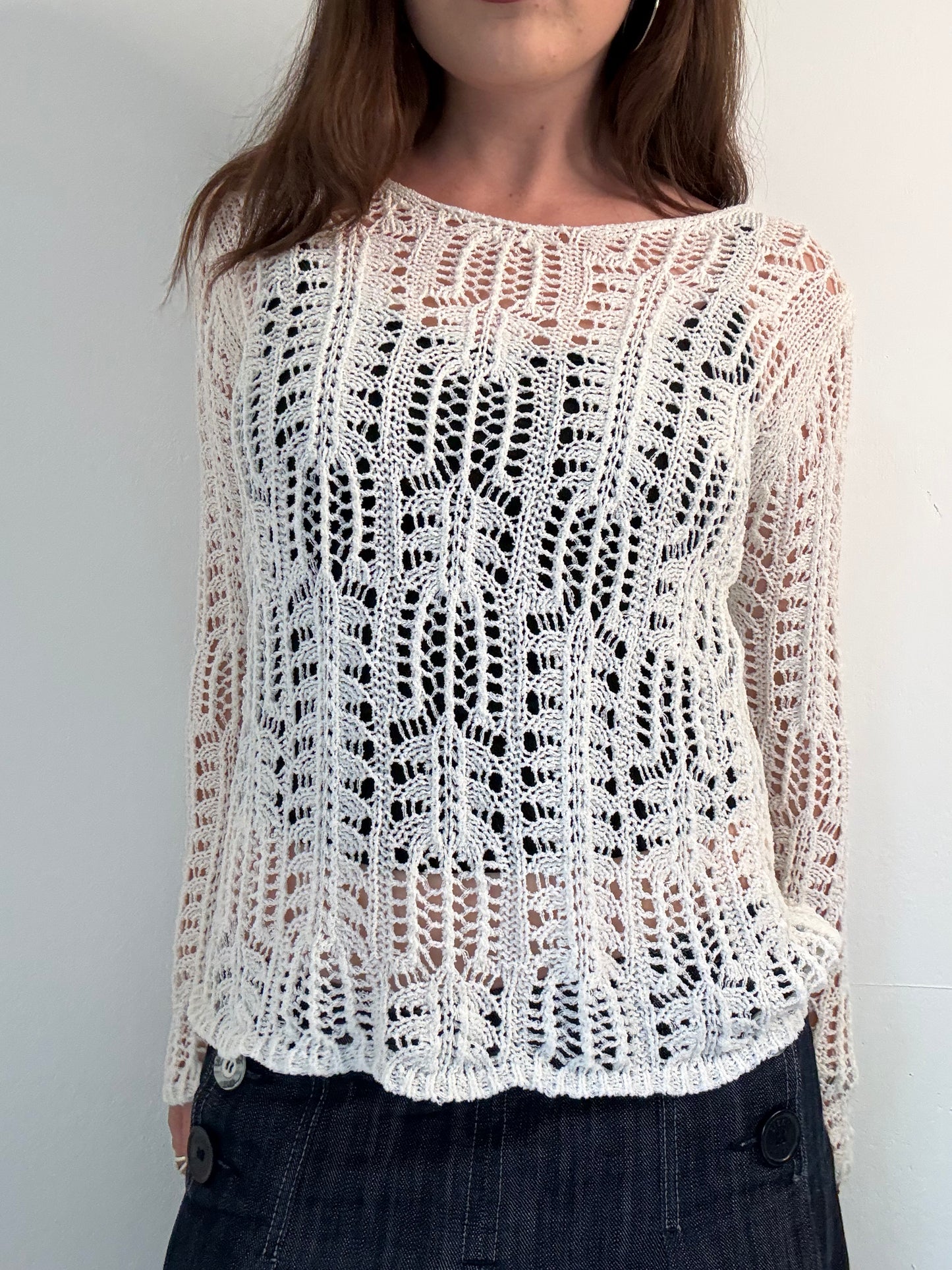 Vintage white crochet long sleeve top