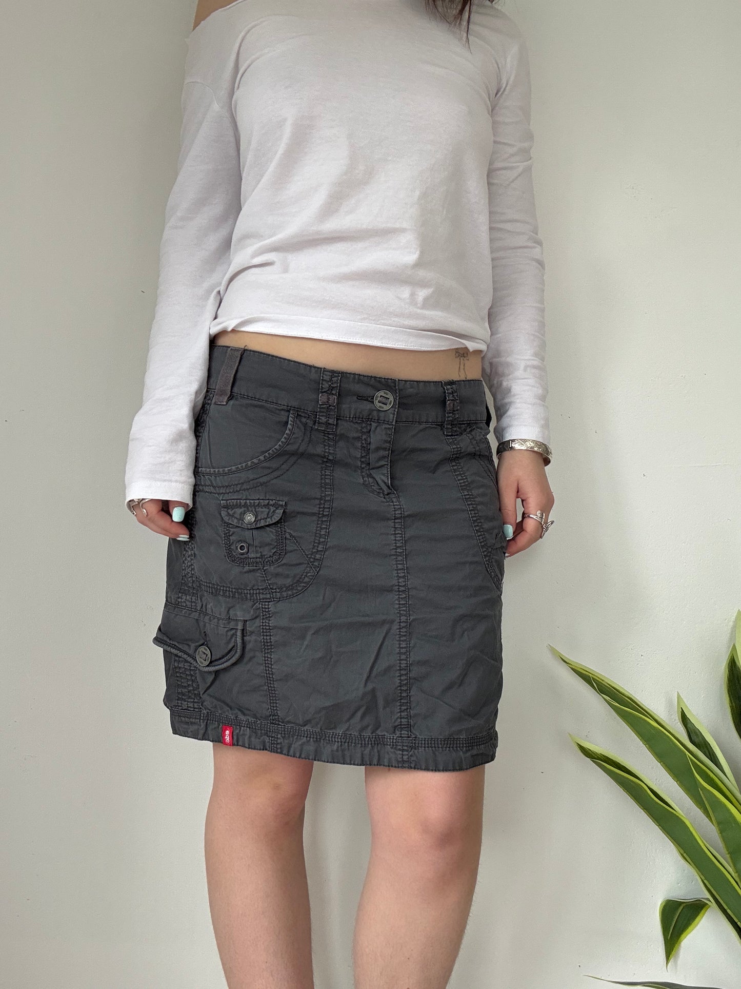 y2k grey cargo utility style midi skirt