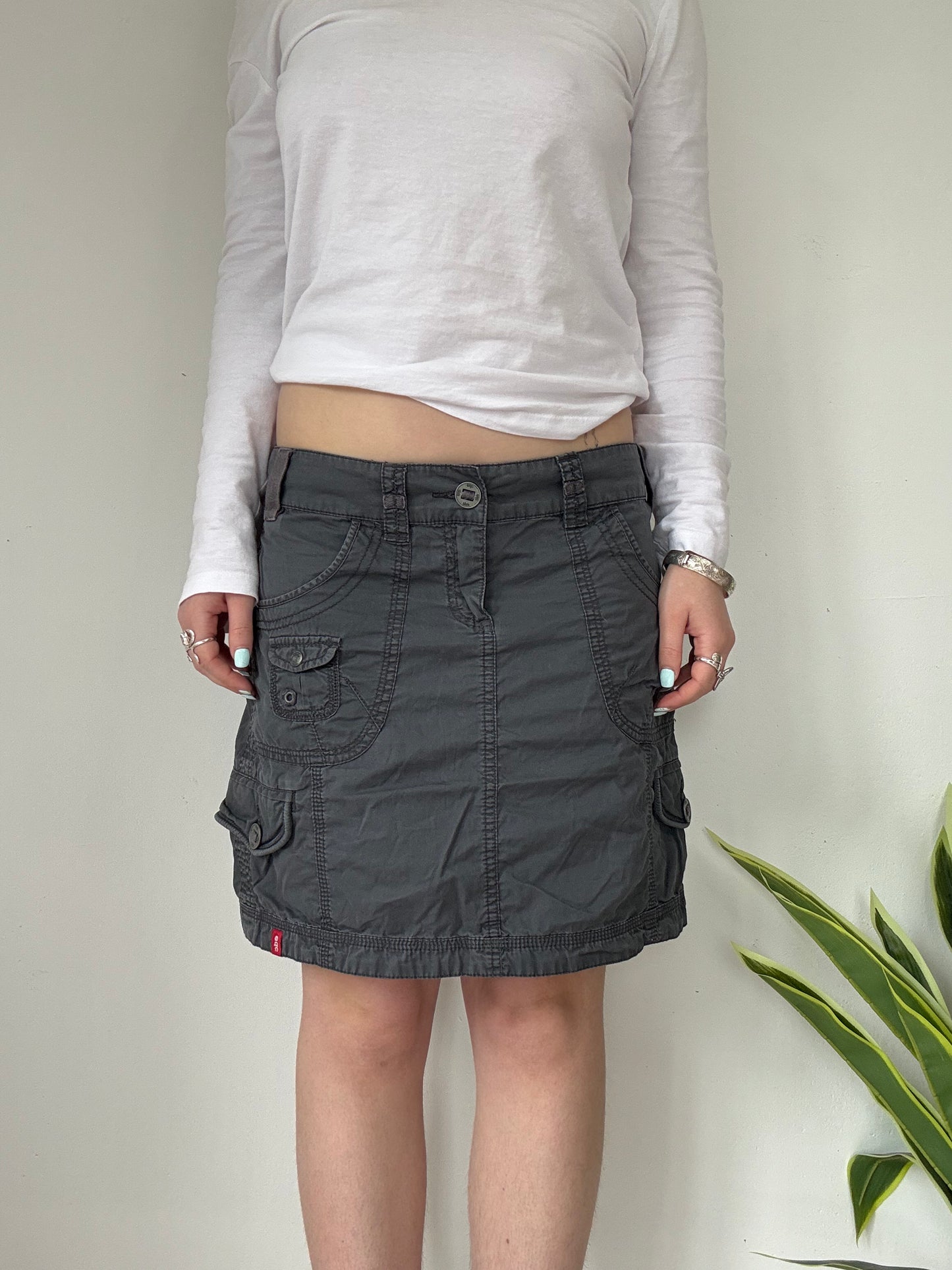 y2k grey cargo utility style midi skirt