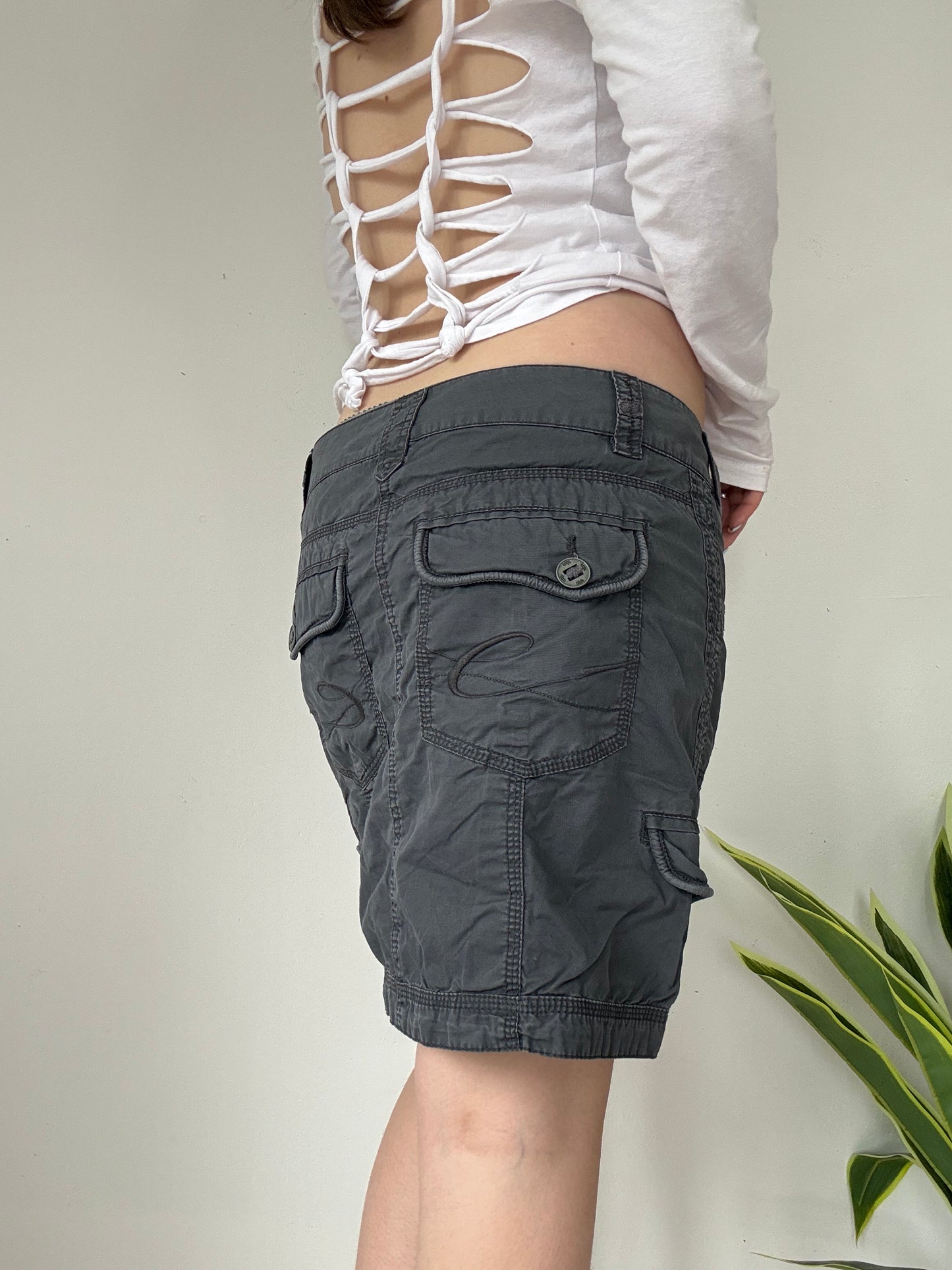 y2k grey cargo utility style midi skirt