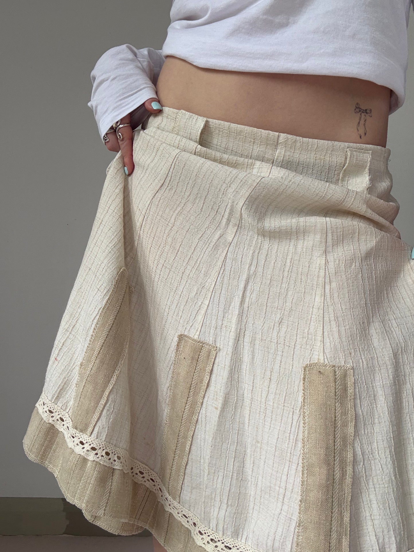 y2k low rise creme boho flowy fairy midi skirt