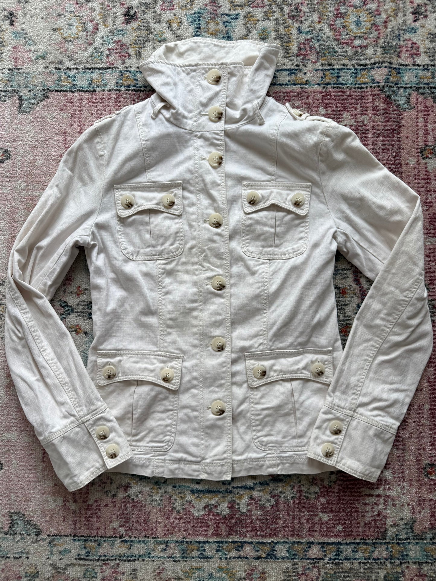 White button up high neck jacket