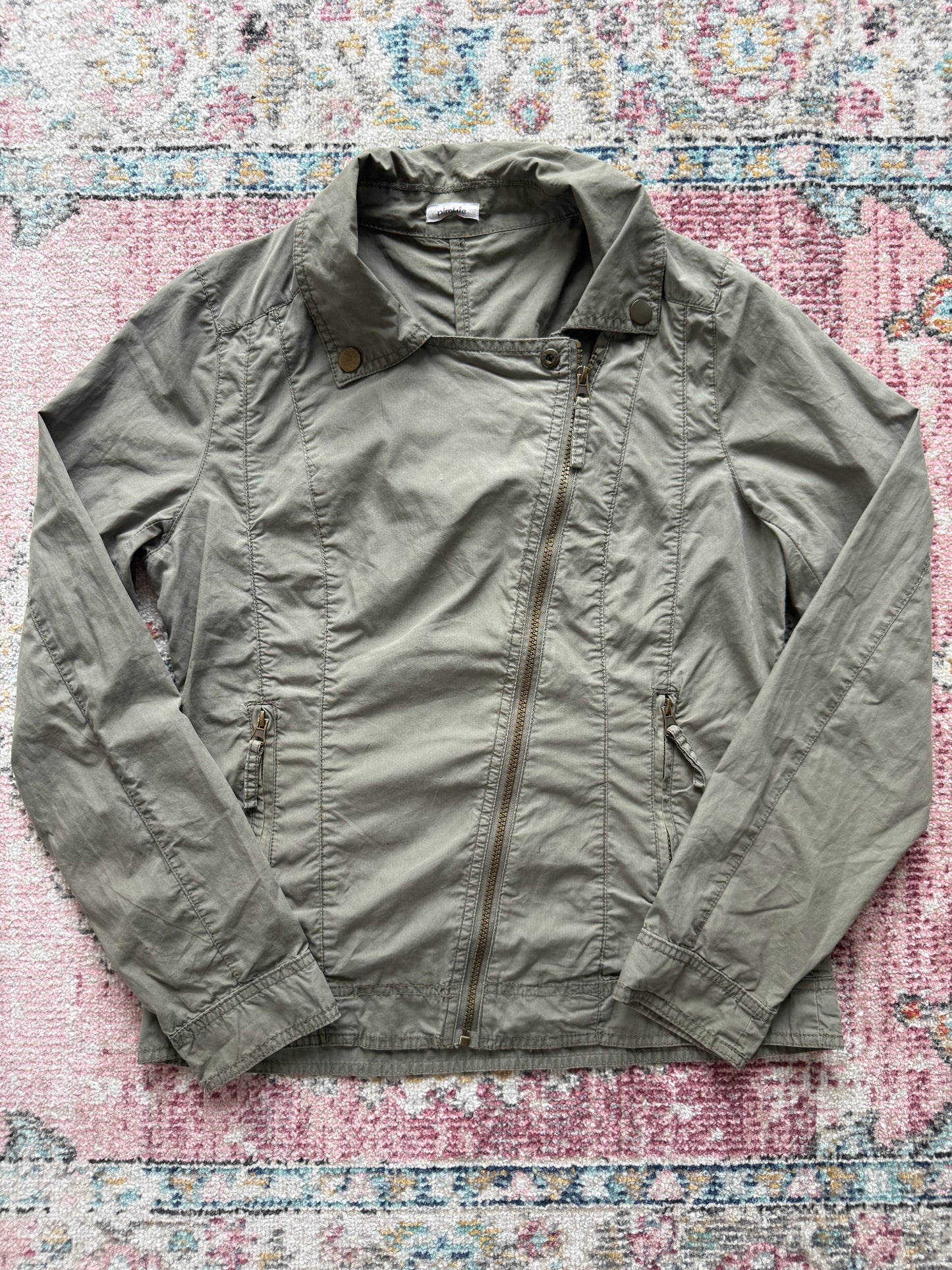 Vintage khaki asymmetrical lightweight jacket