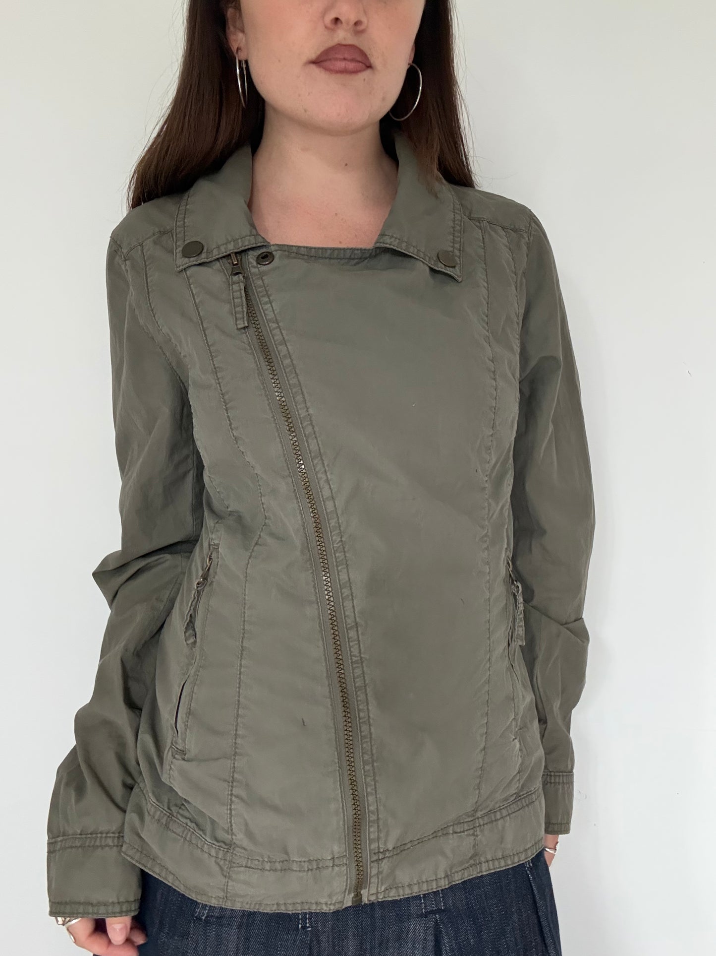 Vintage khaki asymmetrical lightweight jacket