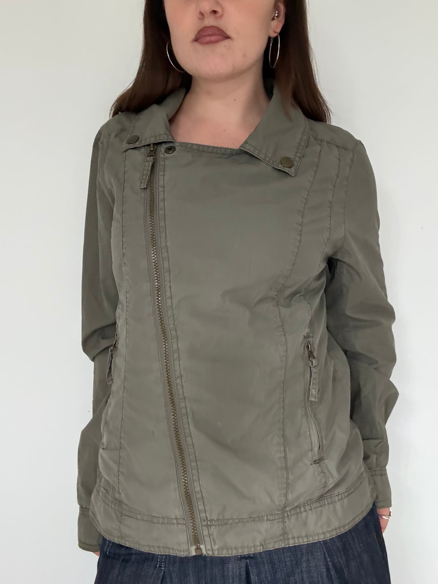 Vintage khaki asymmetrical lightweight jacket