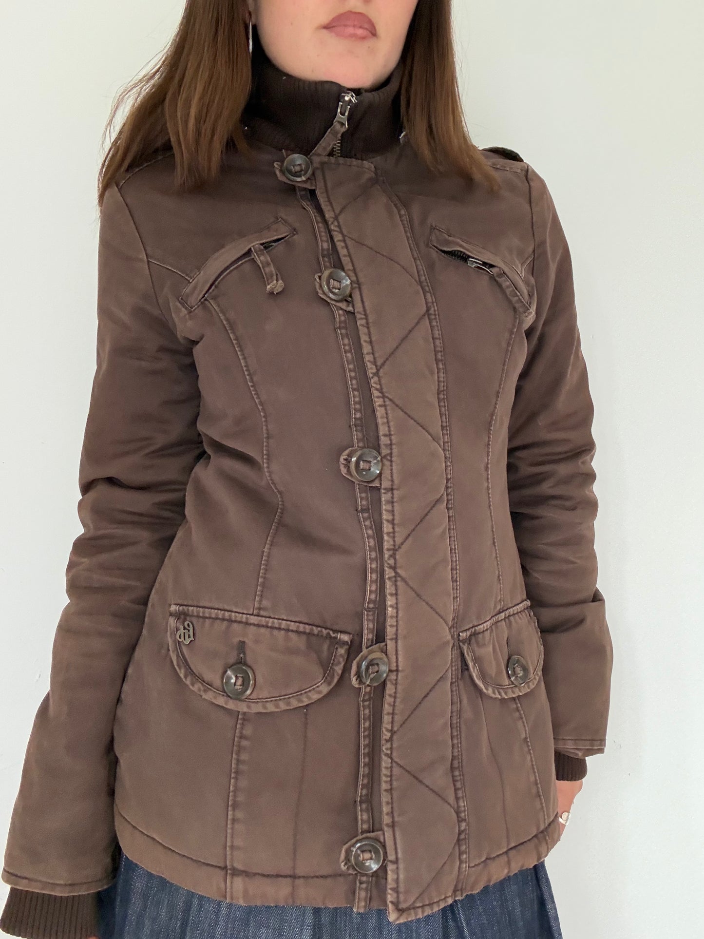 Vintage brown zip up bomber style jacket