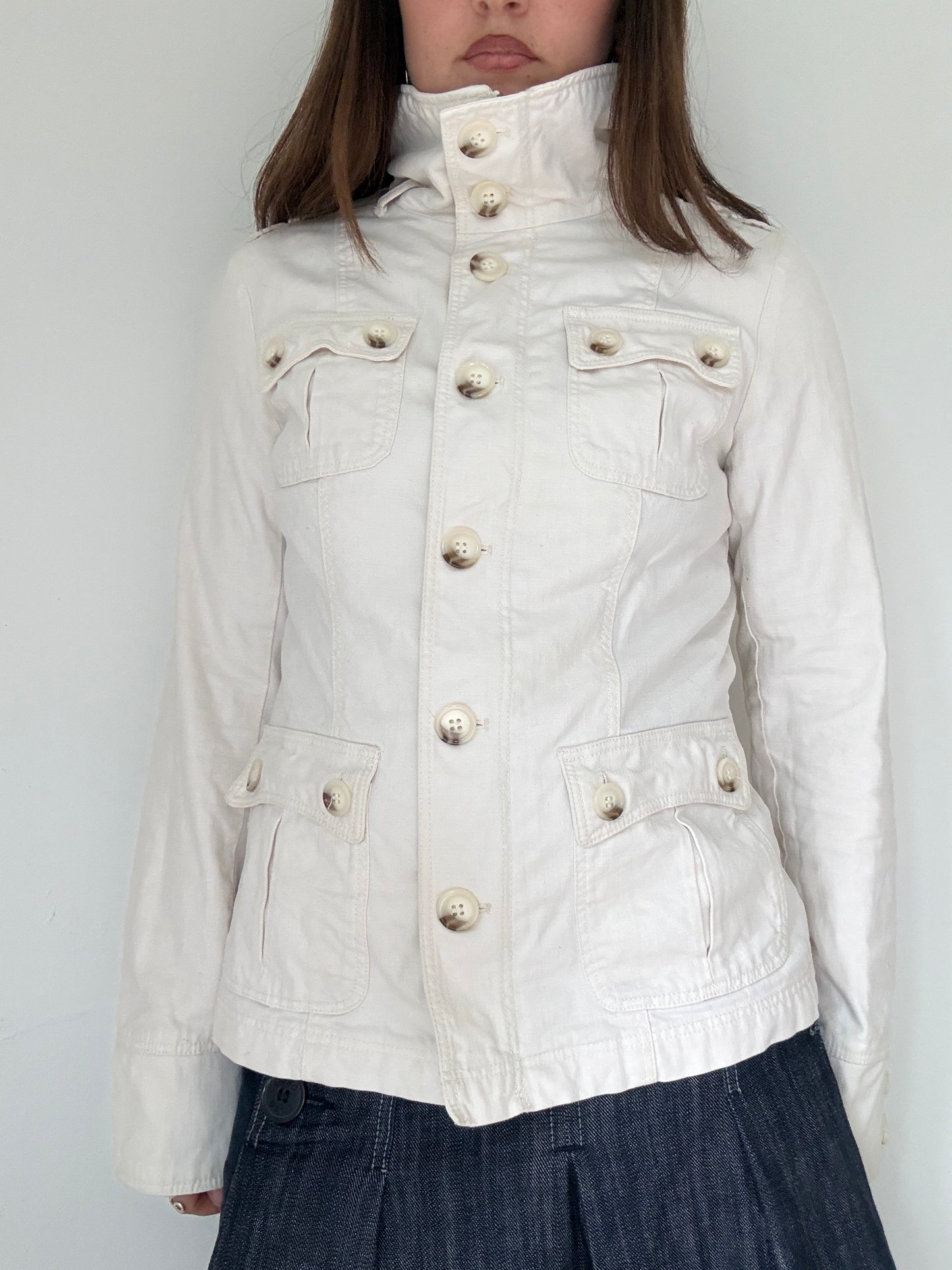 White button up high neck jacket