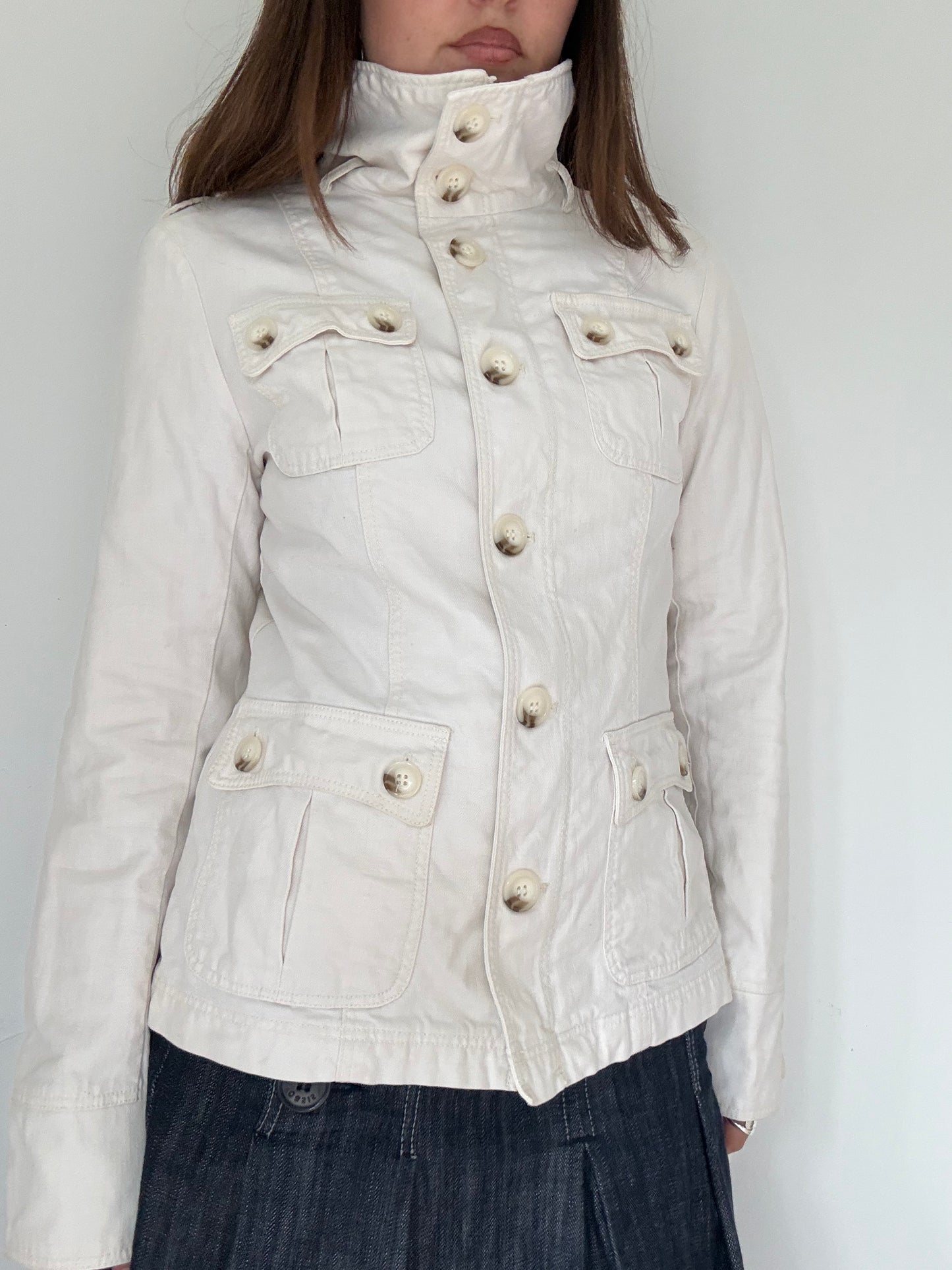 White button up high neck jacket