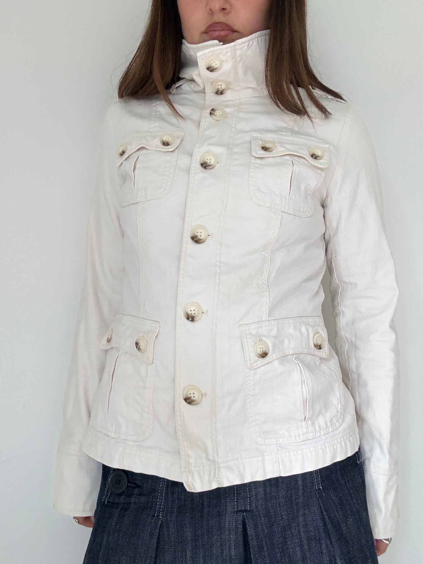 White button up high neck jacket