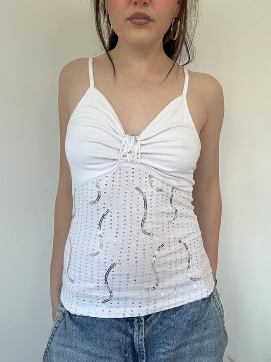 white sequin cami top