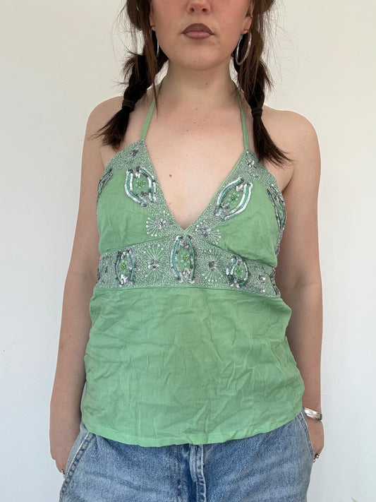 y2k fairy sequin embellished halterneck cami top