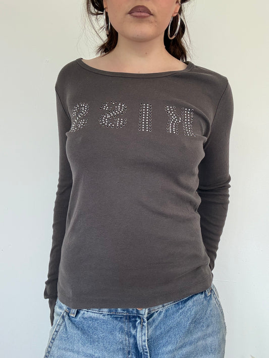 Vintage graphic embellished long sleeve top