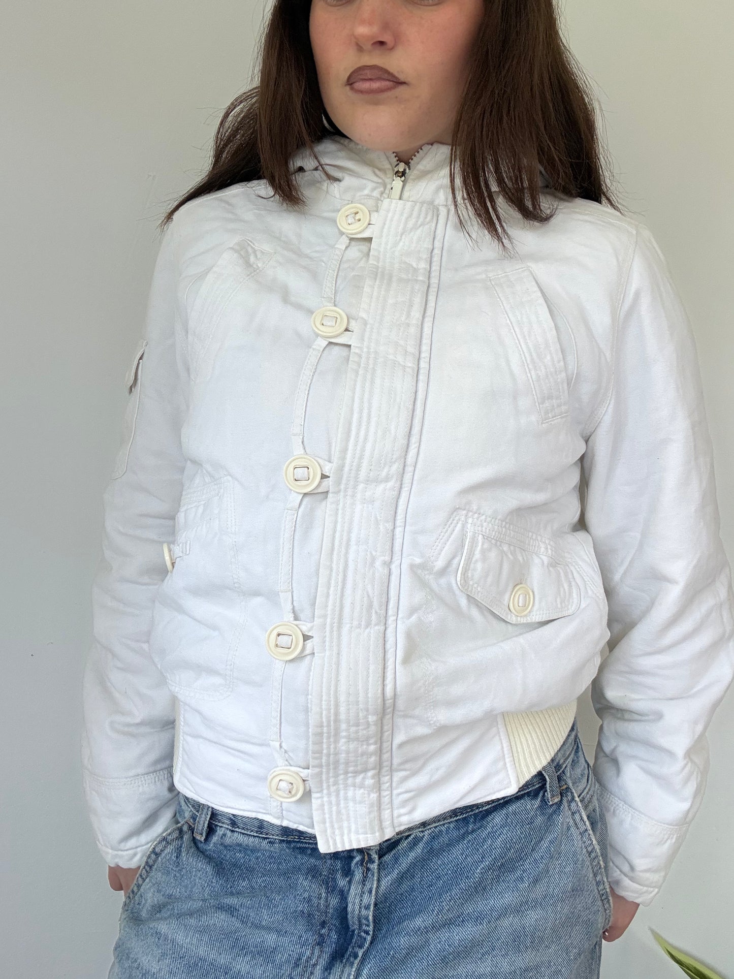 Dorothy Perkins white bomber style zip up jacket