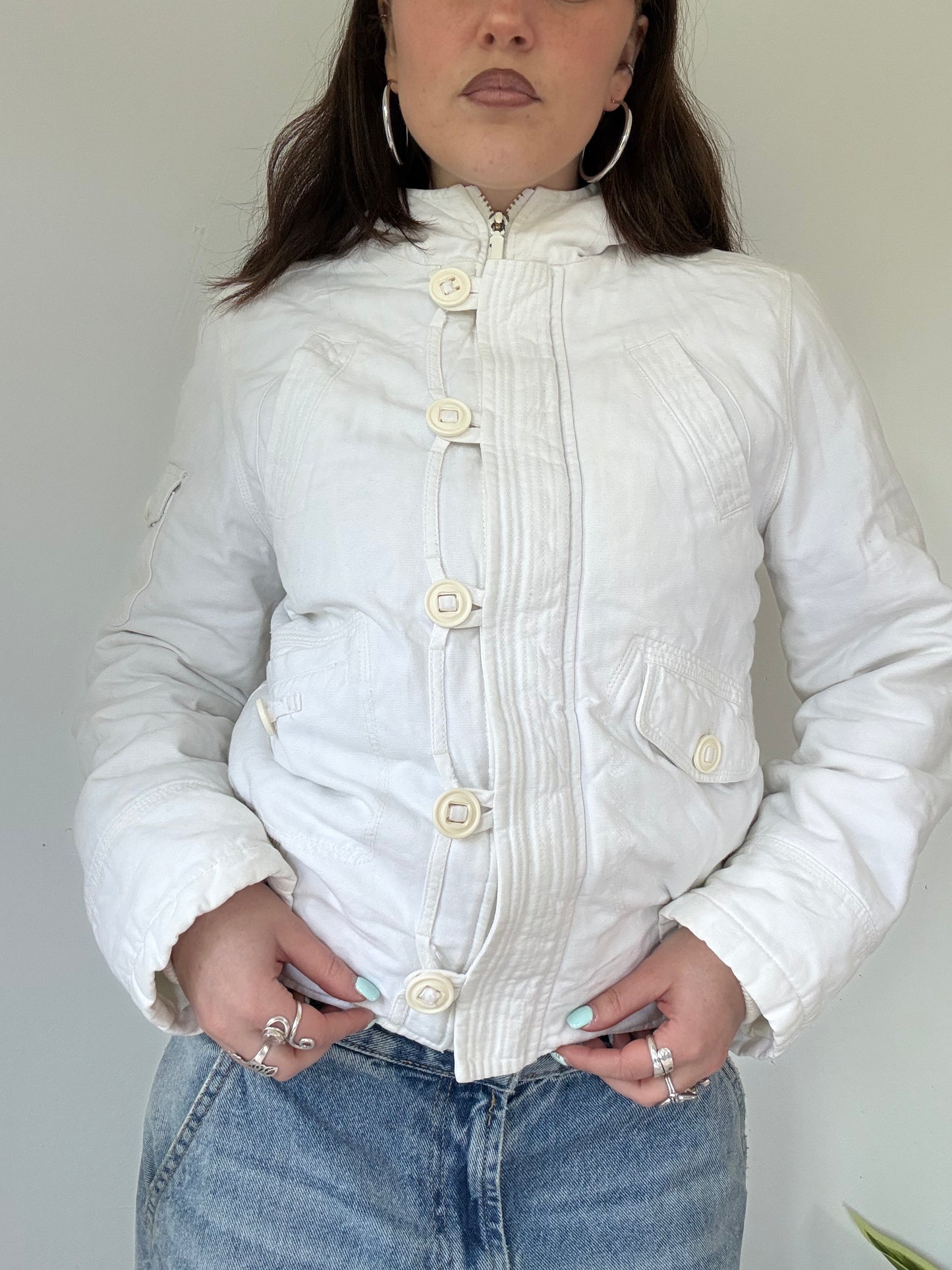 Dorothy Perkins white bomber style zip up jacket